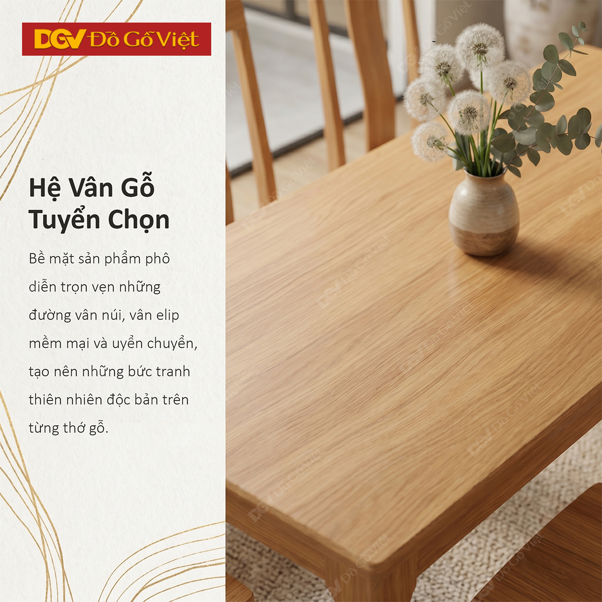 Bộ Bàn Ăn Hiện Đại Sồi Mỹ Tự Nhiên Chân Vát Bo Góc Mềm Mại