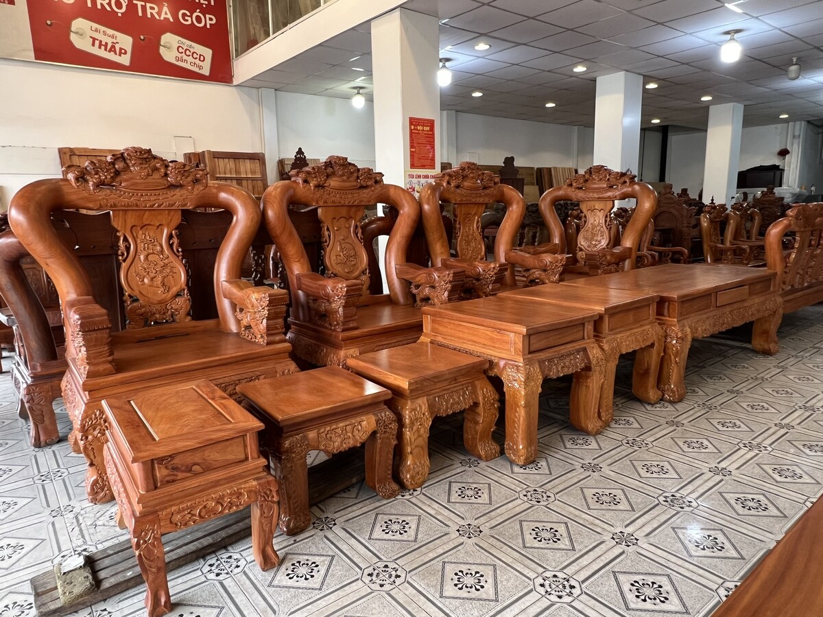 Bộ Salon Phòng Khách Gỗ Gõ Đỏ 10 Món Sang Trọng Đại Gia Đình