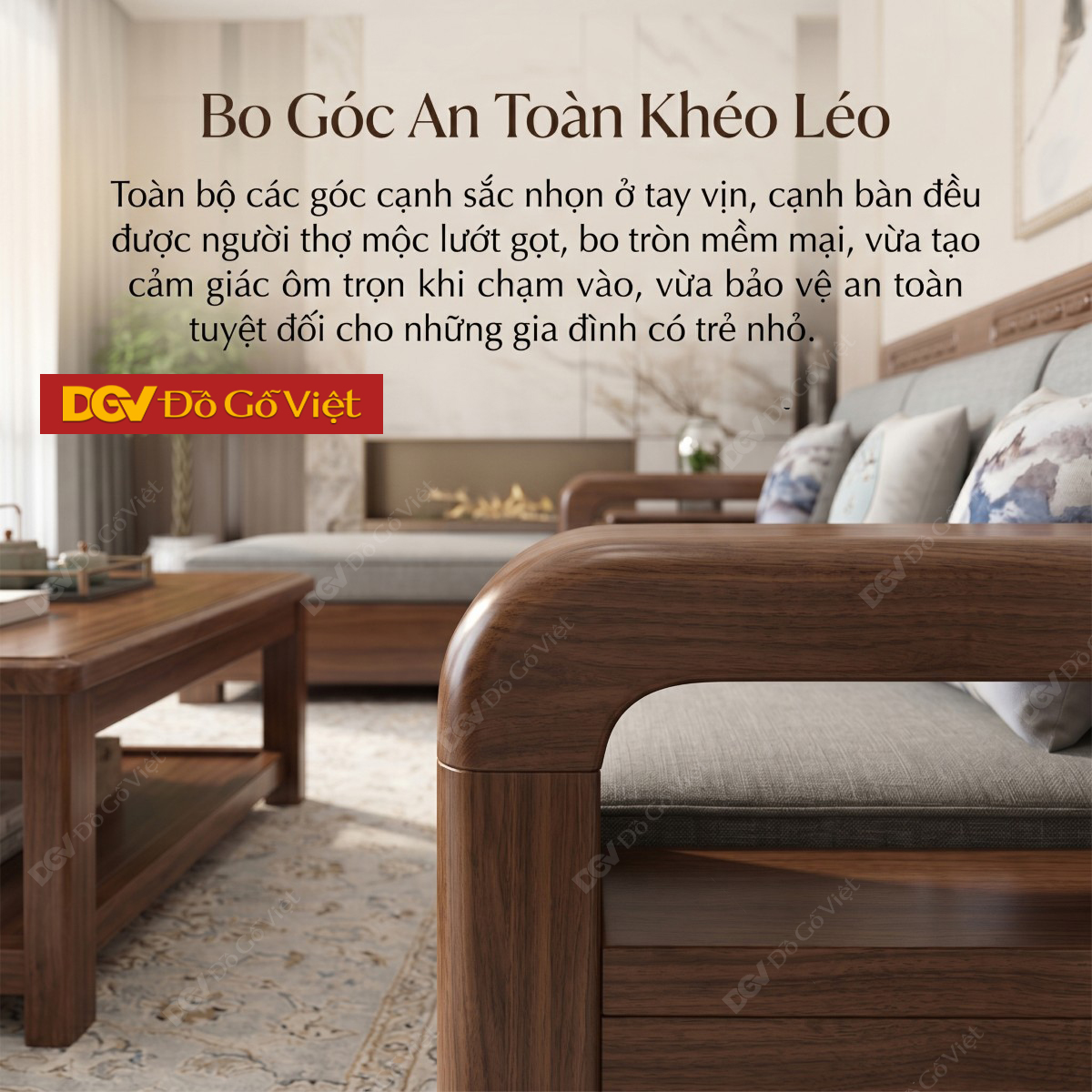 Bộ Sofa Phòng Khách Gỗ Óc Chó Tay Hộp Dày Kiểu Dáng Bề Thế