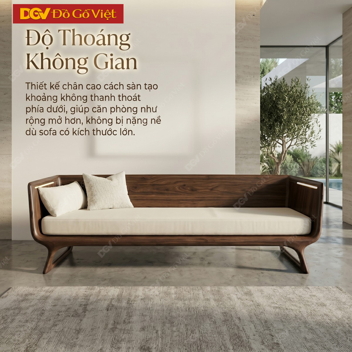 Ghế Sofa Gỗ Óc Chó Hiện Đại Japandi Tối Giản Tinh Tế Bọc Nệm