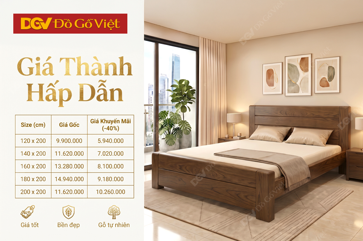 Giường Ngủ Gỗ Sồi Mỹ Kẻ Rãnh Hiện Đại Đẹp Giá Siêu Rẻ