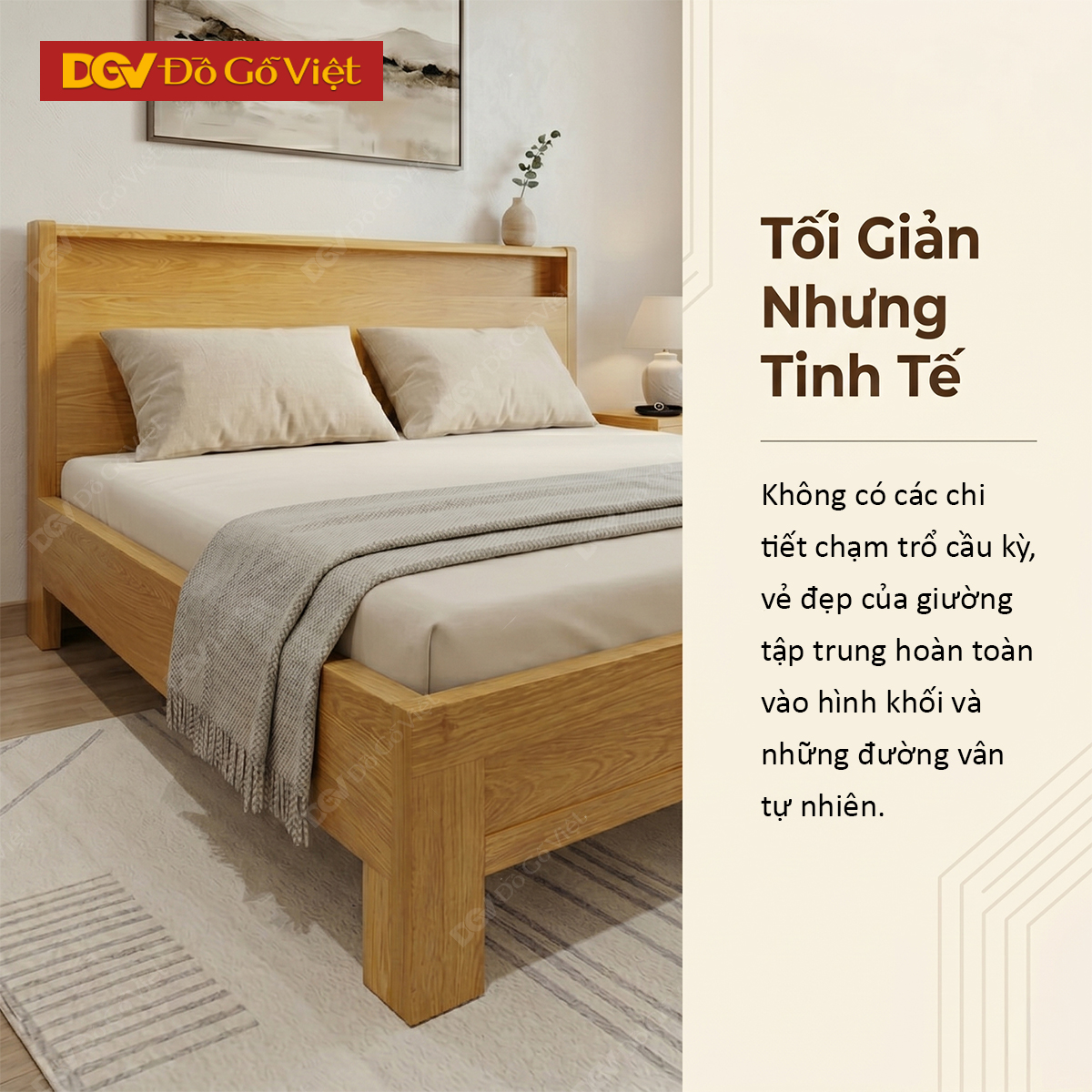 Giường Ngủ Gỗ Tự Nhiên Vân Sồi Chân Cao Có Kệ Đẹp Giá Rẻ 2026