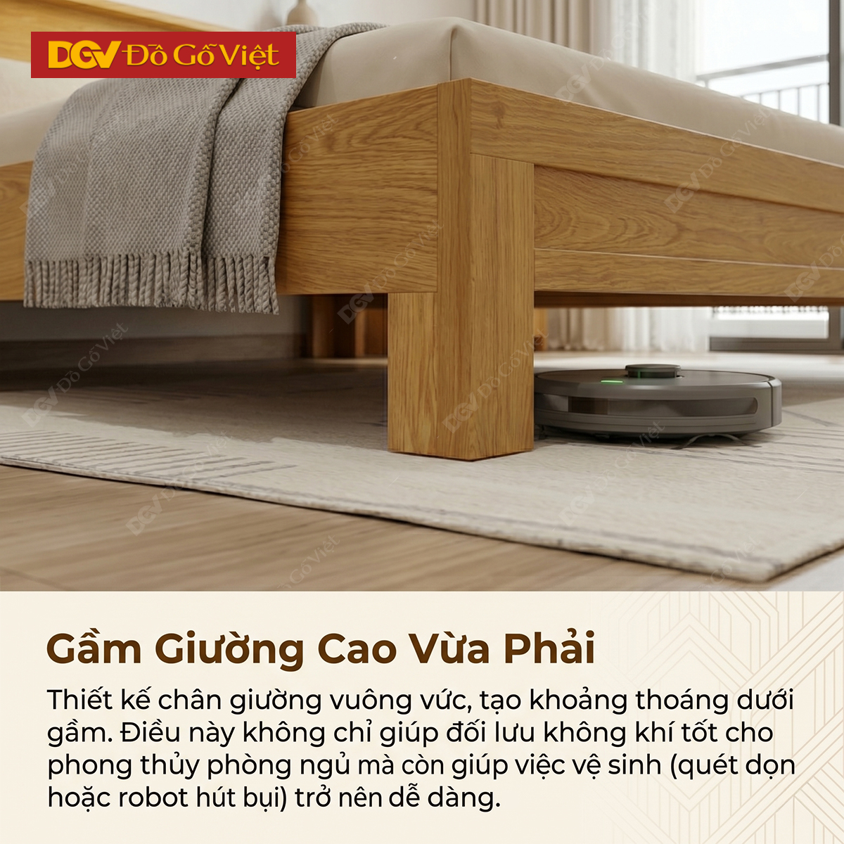Giường Ngủ Gỗ Tự Nhiên Vân Sồi Chân Cao Có Kệ Đẹp Giá Rẻ 2026