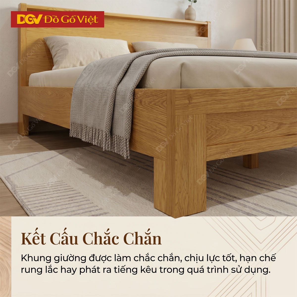 Giường Ngủ Gỗ Tự Nhiên Vân Sồi Chân Cao Có Kệ Đẹp Giá Rẻ 2026