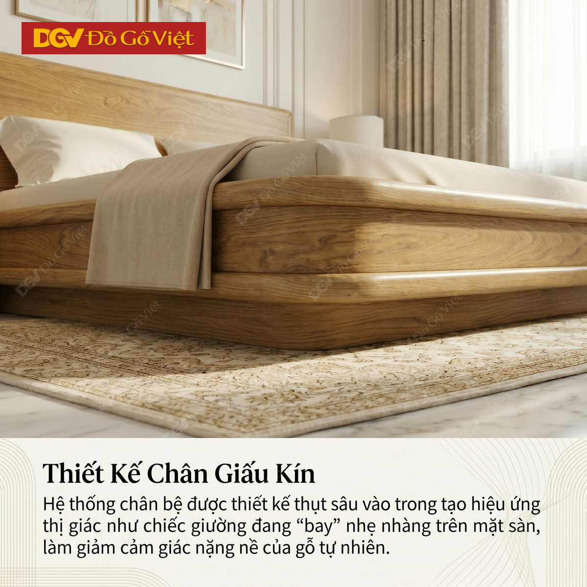 Giường Ngủ Sồi Tự Nhiên Chân Thấp Hiện Đại Bo Góc Sang Trọng