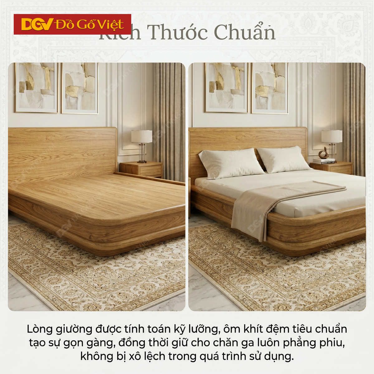 Giường Ngủ Sồi Tự Nhiên Chân Thấp Hiện Đại Bo Góc Sang Trọng