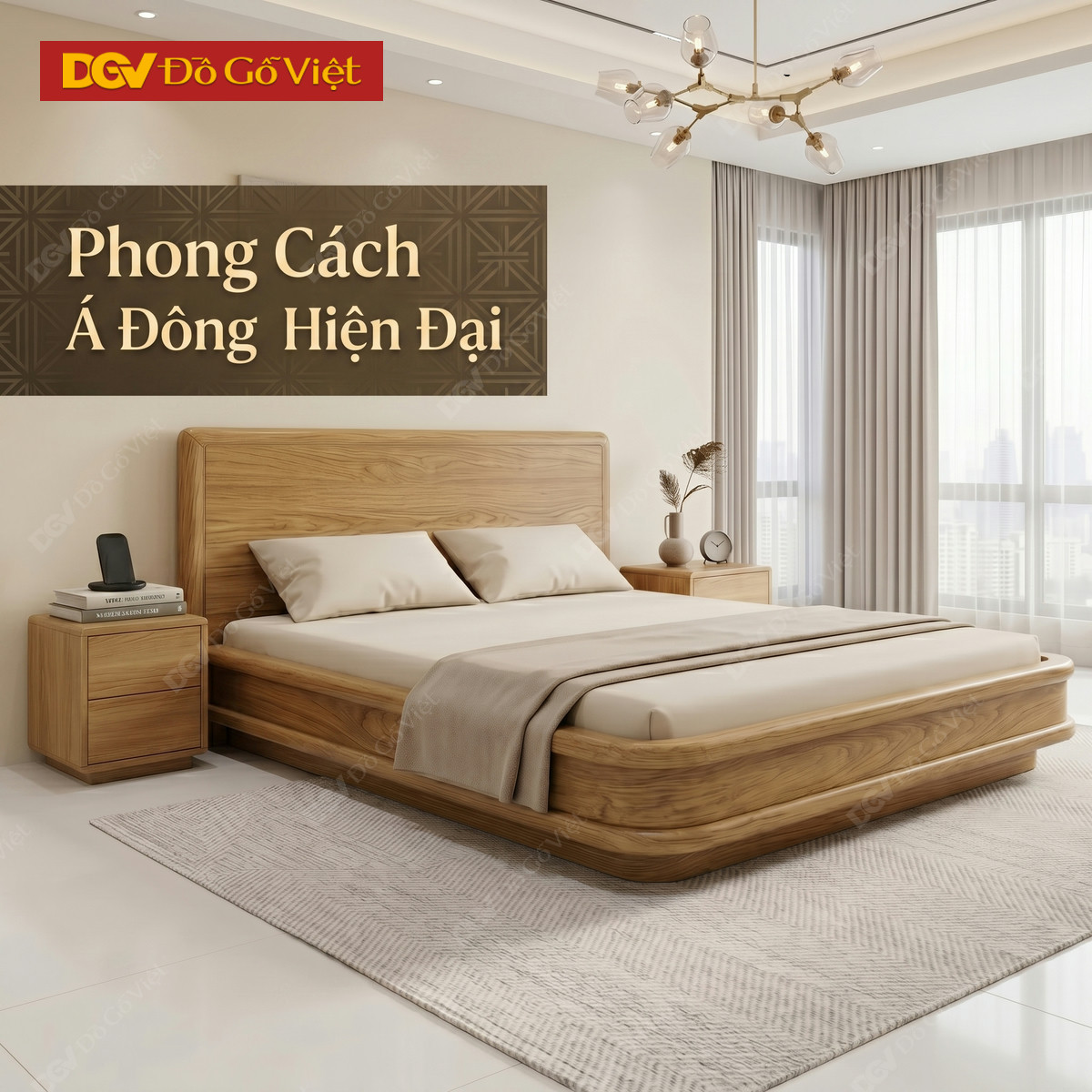 Giường Ngủ Sồi Tự Nhiên Chân Thấp Hiện Đại Bo Góc Sang Trọng