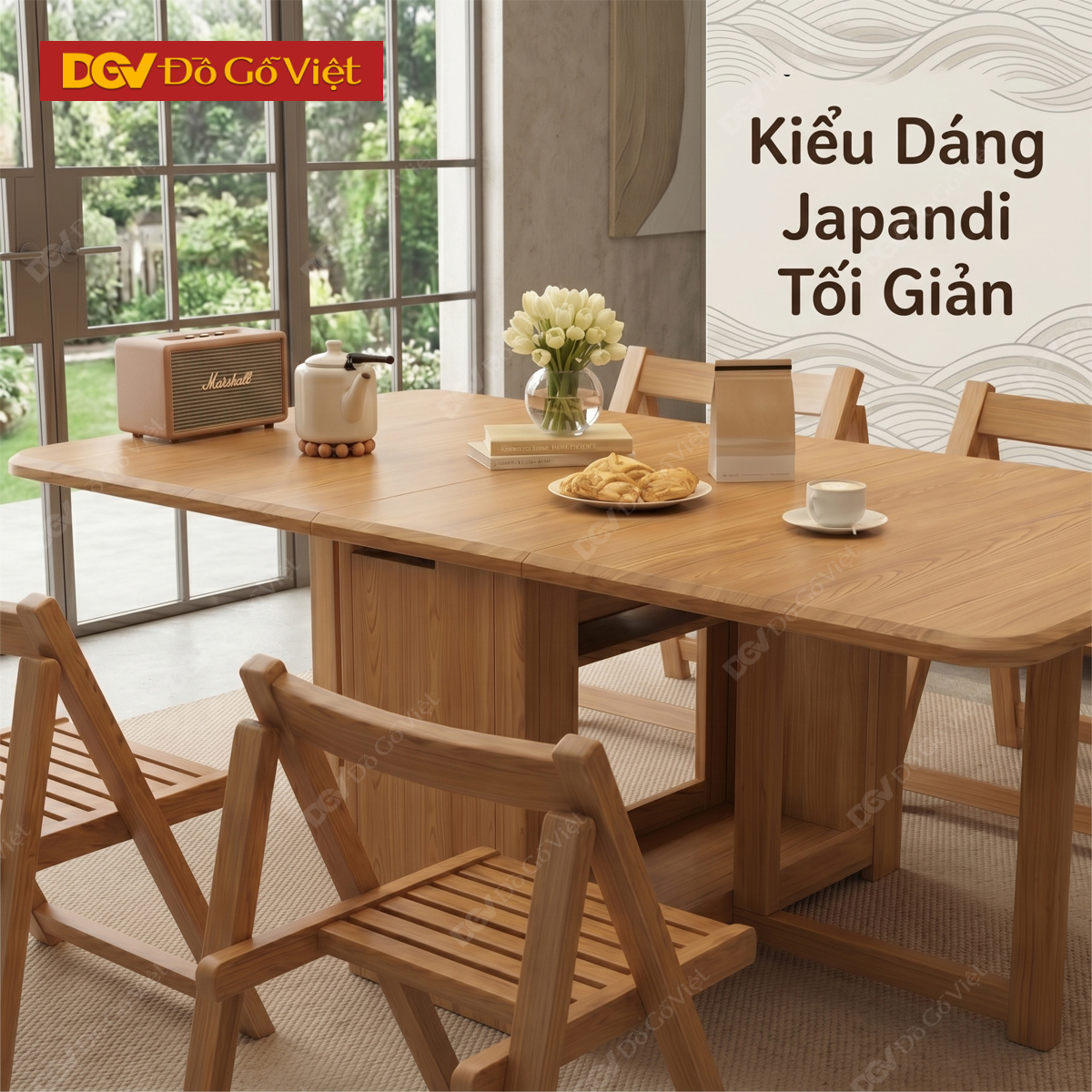 Mẫu Bàn Ghế Ăn Gỗ Sồi Mỹ Cơ Chế Gấp Gọn Tiết Kiệm Diện Tích