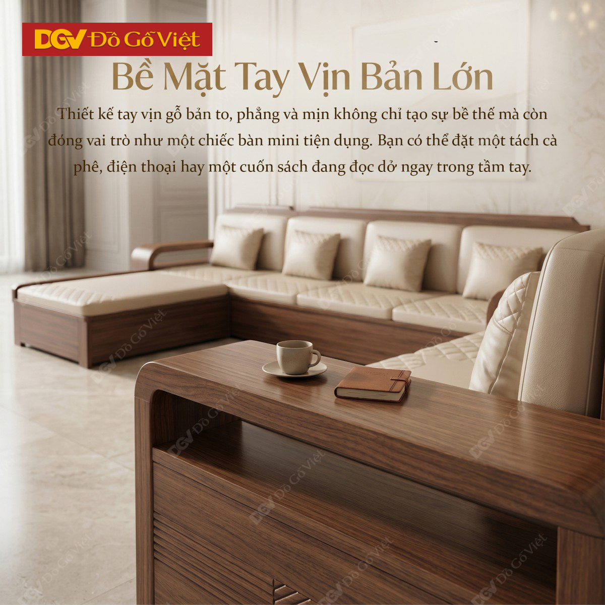 Mẫu Bàn Ghế Sofa Gỗ Óc Chó Hiện Đại Họa Tiết Kẻ Rãnh Tinh Tế