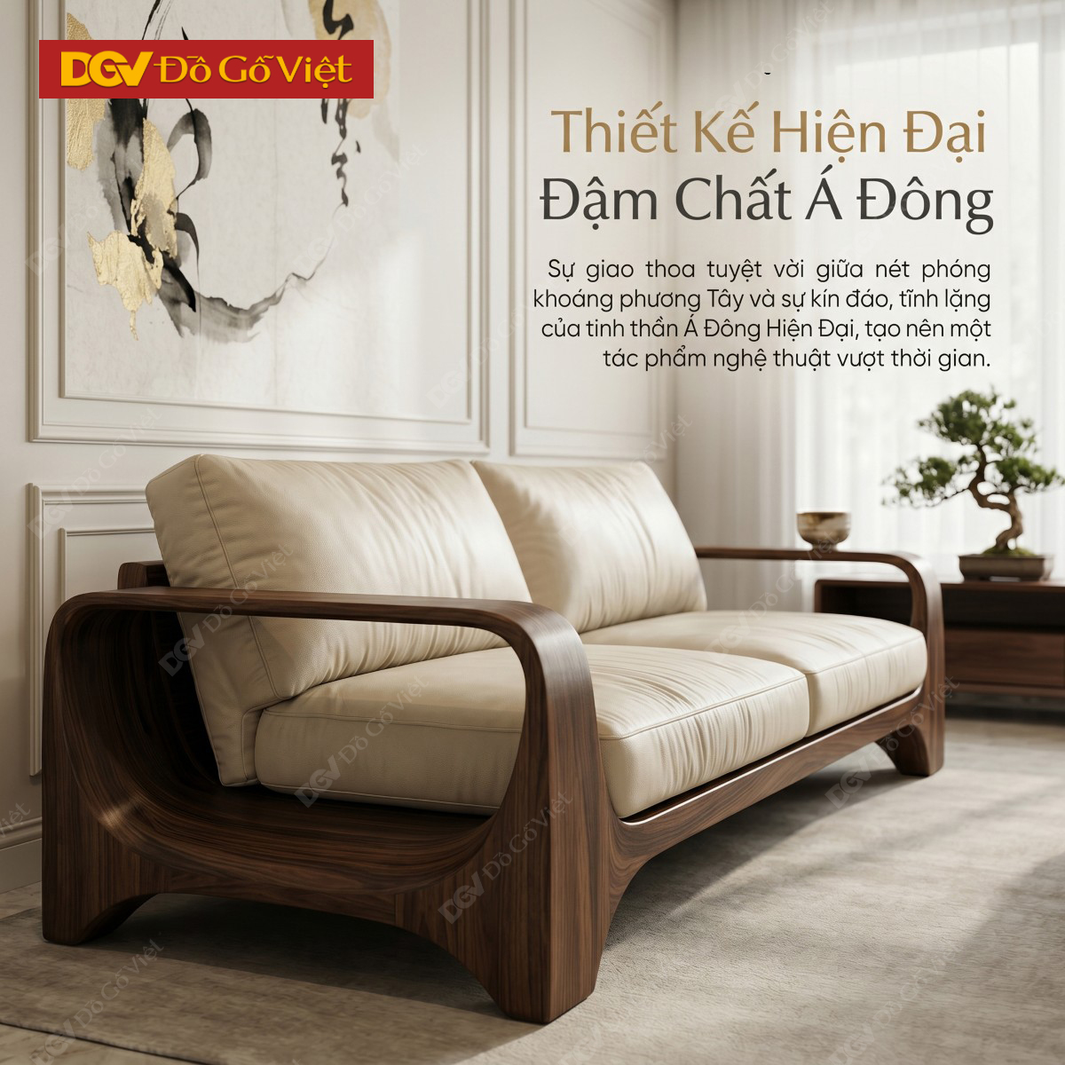 Mẫu Ghế Sofa Gỗ Óc Chó Khung Gỗ Bo Tròn Chân Vòm Tay Chữ C