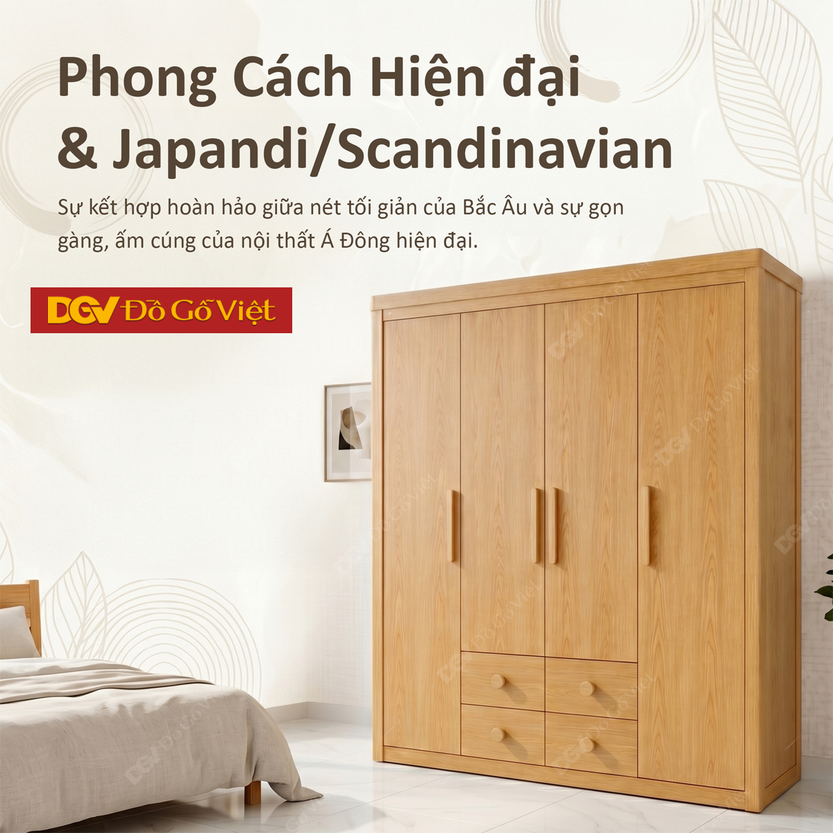 Tủ Quần Áo Tự Nhiên Vân Sồi Đa Cánh Kèm Cụm Ngăn Kéo Giá Rẻ