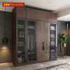 Tủ Đựng Quần Áo MDF Màu Óc Chó Kết Hợp Cửa Kính Mẫu Mới Nhất 2026