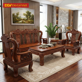 Bàn Ghế Phòng Khách Gỗ Xoan Đào Chạm Nghê Tay 12 6 Món