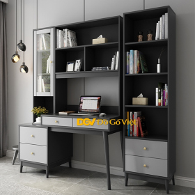 Bàn Làm Việc Kết Hợp Kệ Sách Nhiều Tầng Gỗ MDF Màu Xám Mẫu Mới 2026