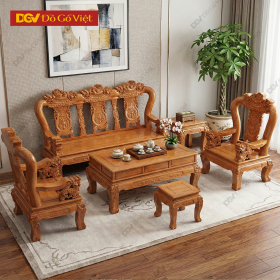 Bộ Bàn Ghế Gỗ Đẹp Gỗ Gõ Đỏ Chạm Nghê Tay 12 6 Món