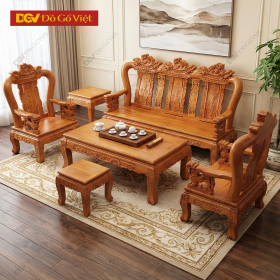 Bộ Bàn Ghế Salon Gõ Đỏ Chạm Nghê Tay 10 6 Món