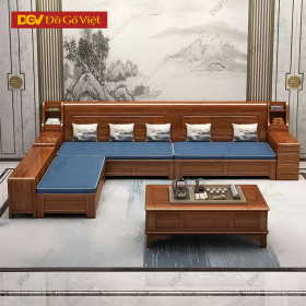 Bộ Bàn Ghế Sofa Góc L Gỗ Gõ Đỏ Cao Cấp Thiết Kế Hoàng Gia