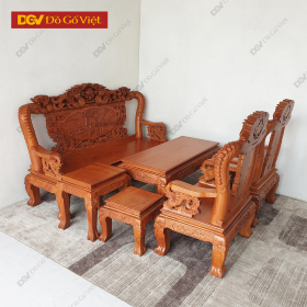 Bộ Salon Gỗ Gõ Đỏ Chạm Rồng Đỉnh Tay Khuỳnh 10 6 Món Đẹp Chất Lượng