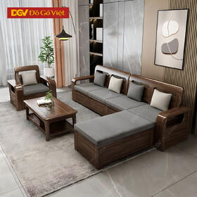 Bộ Sofa Gỗ Óc Chó Phòng Khách Hiện Đại Bo Góc Tinh Tế