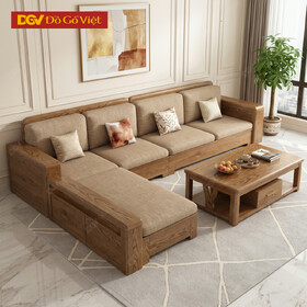 Bộ Sofa Phòng Khách Góc L Gỗ Sồi Mỹ Khung Hộp Dày Dặn