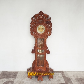 Đồng Hồ Cây Gỗ Hương Chạm Tứ Linh Song Long