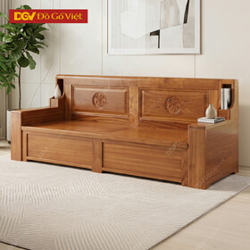 Ghế Văng Dài Sofa Nguyên Khối Gỗ Gõ Đỏ Chạm Họa Tiết Mặt...