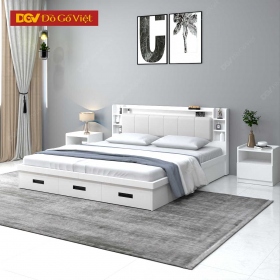 Giường Gỗ Công Nghiệp Màu Trắng 3 Ngăn Kéo Đuôi Lớn