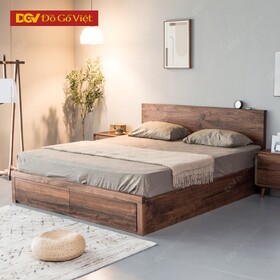 Giường Ngủ Gỗ Veneer Óc Chó Có Hộc Kéo Để Đồ Tiện Ích