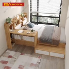 Giường Ngủ Công Nghiệp Kèm Kệ Sách Bàn Học Cho Phòng Nhỏ