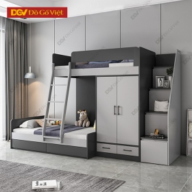 Giường Tầng Đa Chức Năng Gỗ MDF Kết Hợp Tủ Quần Áo Màu Xám Đẹp