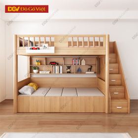 Giường Tầng Trẻ Em Gỗ Tự Nhiên Tích Hợp Cầu Thang Và Ngăn Kéo