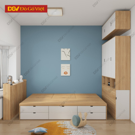 Giường Thông Minh Gỗ MDF Lõi Xanh Chống Ẩm Màu Sồi Phối Trắng Đẹp
