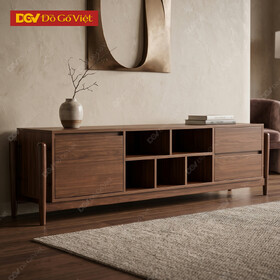 Kệ Tivi Gỗ MDF Xoan Thiết Kế Kệ Mở Trung Tâm Kèm Chân Côn