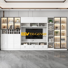 Kệ Tivi Kết Hợp Tủ Gỗ MDF Màu Trắng Phối Kính Đẹp Giá Tốt