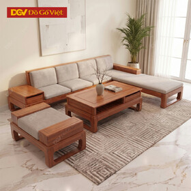 Mẫu Sofa Góc L Gỗ Hương Đá Phong Cách Á Đông Tối Giản