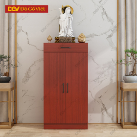 Mẫu Tủ Thờ Gỗ Công Nghiệp Màu Nâu Có Kệ Để Đồ Thờ