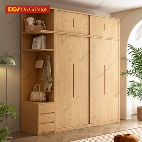 Tủ Áo Cửa Lùa Gỗ Cao Su Vân Sồi Tự Nhiên Rẻ Đẹp Cho Phòng Ngủ Hiện Đại