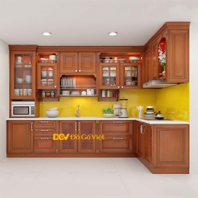Tủ Bếp Hình Chữ L Gỗ Gõ Đỏ Kiểu Truyền Thống Đẹp Rẻ