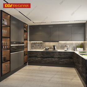 Tủ Bếp Kiểu Chữ U Kết Hợp Tủ Đựng Rượu Gỗ MDF Đẹp Giá Rẻ