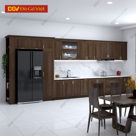 Tủ Bếp Thẳng Vân Sồi Màu Óc Chó Hiện Đại Và Tiện Nghi