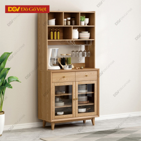 Tủ Chén Bát Gỗ Sồi Dáng Cao Nhiều Ngăn Kệ Tiện Ích