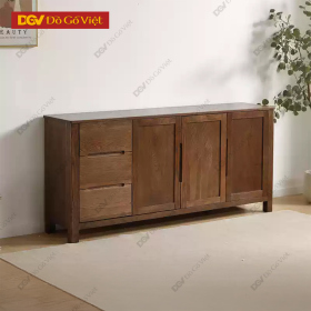 Tủ Chén Gỗ Sồi Nâu Óc Chó Kèm Kệ Đựng Đồ Tiện Lợi