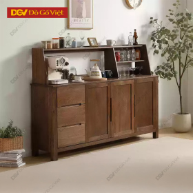 Tủ Chén Kèm Kệ Đựng Đồ Gỗ Sồi Tự Nhiên Màu Nâu Mộc Mạc