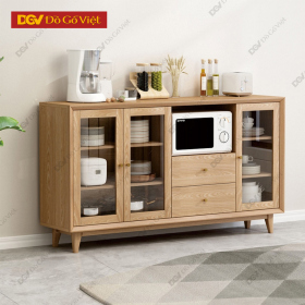 Tủ Để Chén Gỗ Sồi Cánh Kính Kết Hợp Hộc Kệ Tiện Dụng
