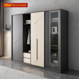 Tủ Để Quần Áo Gỗ MDF Màu Xám Vân Đẹp 2m Đẹp Rẻ Cho Gia Đình Nhỏ