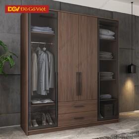 Tủ Để Quần Áo MDF Cánh Kính Mở Hiện Đại Màu Nâu Đậm Đẹp Giá Rẻ