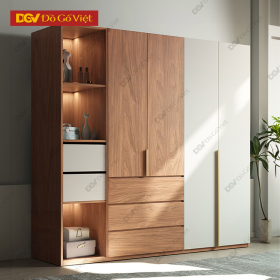 Tủ Đựng Áo Quần Giá Rẻ Cánh Trắng Phối Veneer ÓC Chó