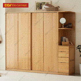 Tủ Quần Áo Cánh Lùa Kết Hợp Kệ Trang Trí Gỗ Sồi
