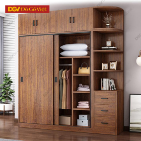 Tủ Quần Áo Gỗ MDF Màu Óc Chó Cửa Lùa Tối Ưu Diện Tích Đẹp Rẻ