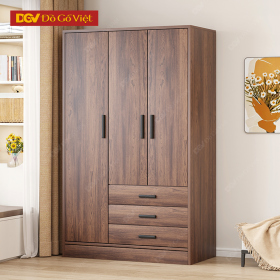 Tủ Quần Áo Phòng Ngủ Veneer Óc Chó 3 Cánh Kèm Ngăn Kéo Ngoài